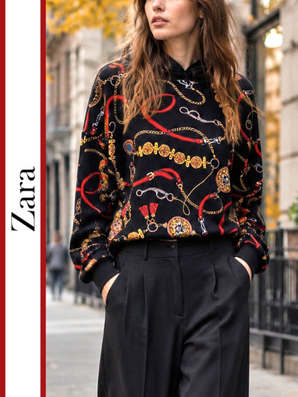 Zara | Equestrian Chain/Medallion Printed Hooded Sweatshirt Top
